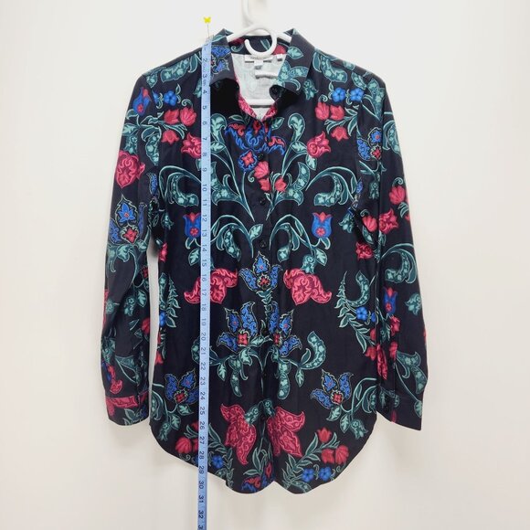 Chicos Womens Shirt Floral Button-Up Size 4 Black/Red/Blue Long Sleeve - Picture 3 of 10
